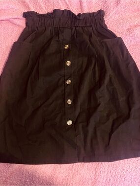 Black Button-Front Paperbag Waist Skirt